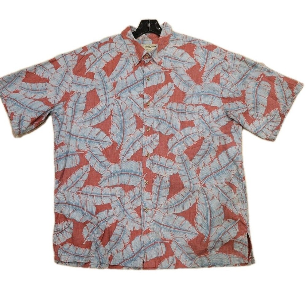 Cooke Street Button Shirt Mens XL Hawaiian Short Sleeve Palm Leaf Vintage Wash